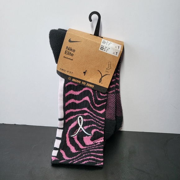 Nike Elite Socks Womens 6-10 Pink Kay Yow Breast Cancer Awareness BCA 1 Pair - Picture 1 of 3